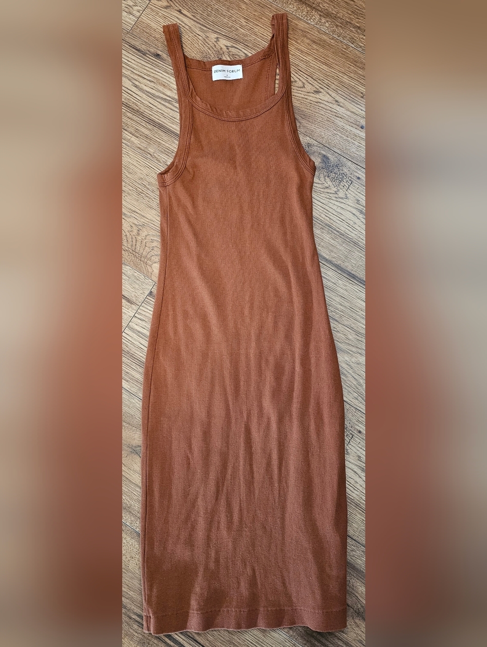Denim Forum Rust Brown Ribbed Tank Midi Dress